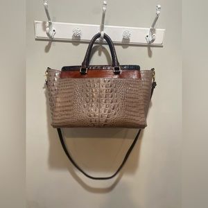 Brahmin Taupe Color Block Satchel Tote Bag